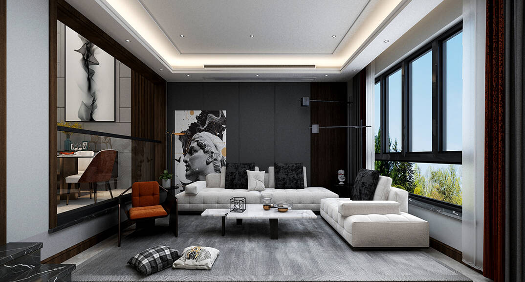 青島鰲山衛(wèi) 別墅 210㎡ 簡(jiǎn)約風(fēng)格客廳裝修效果圖