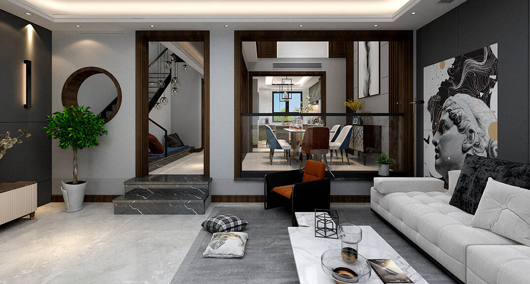 青島鰲山衛(wèi) 別墅 210㎡ 簡(jiǎn)約風(fēng)格客餐廳裝修效果圖