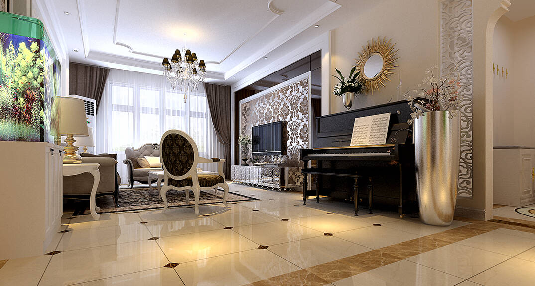 海情御園147㎡三室二廳新簡(jiǎn)歐風(fēng)格客廳裝修效果圖