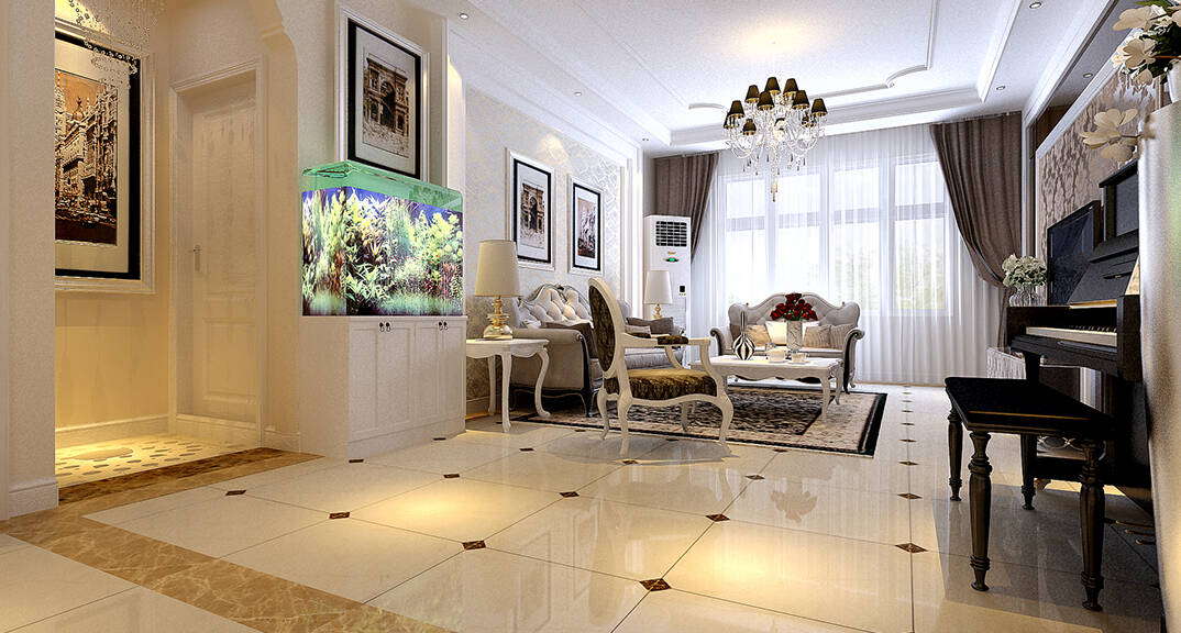 海情御園147㎡三室二廳新簡(jiǎn)歐風(fēng)格客廳裝修裝修效果圖