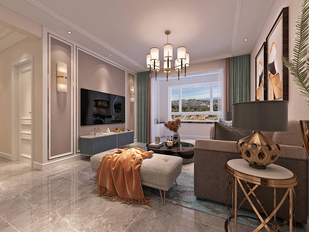 星雨華府103m2客廳輕奢風(fēng)格裝修案例效果圖