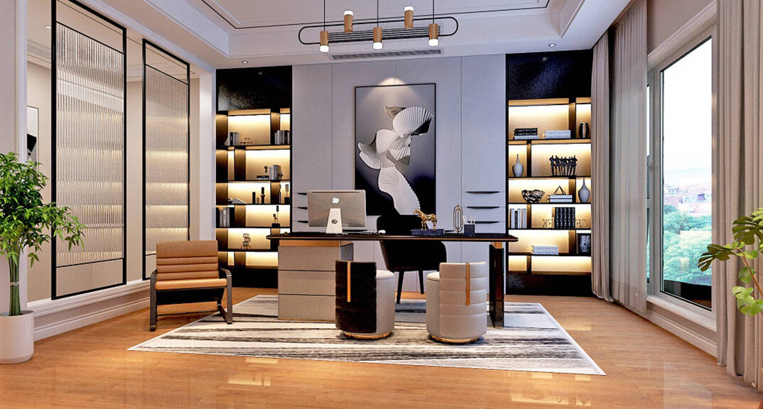 安納溪236m2別墅書(shū)房美式風(fēng)格裝修案例效果圖