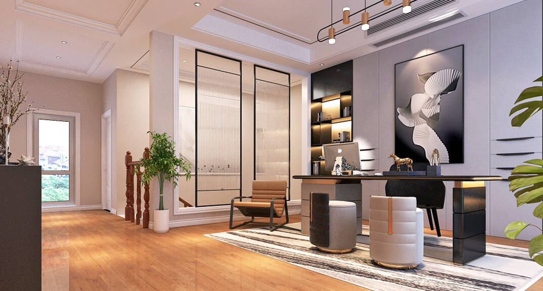 安納溪236m2別墅書(shū)房美式風(fēng)格裝修案例效果圖