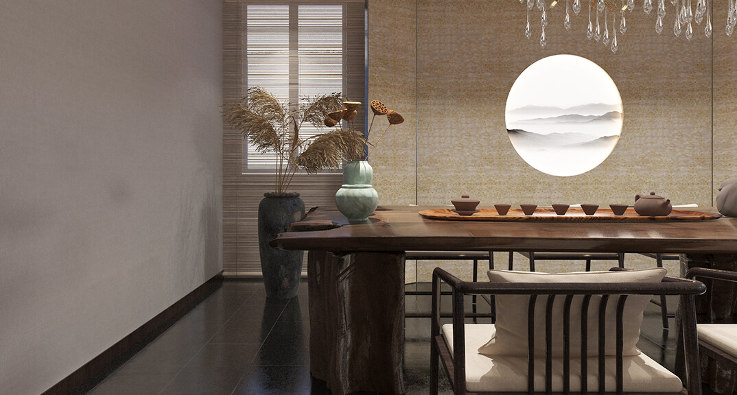 東海路700㎡獨(dú)棟別墅一層茶室新中式風(fēng)格裝修案例效果圖