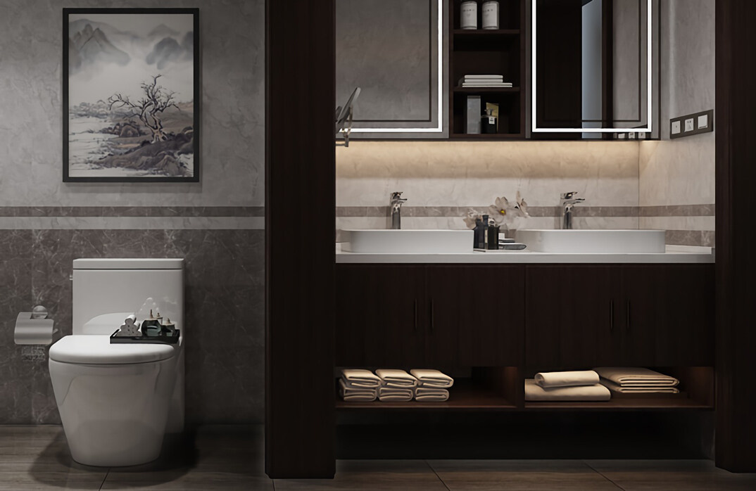 東海路700㎡獨(dú)棟別墅一層衛(wèi)生間新中式風(fēng)格裝修案例效果圖