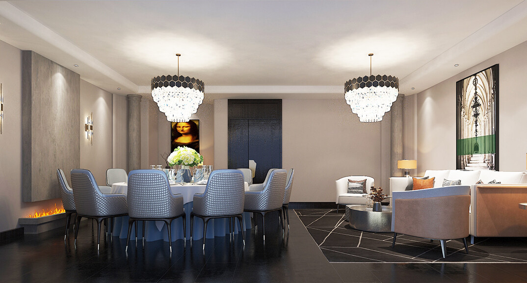 東海路700㎡獨(dú)棟別墅二層餐廳新中式風(fēng)格裝修案例效果