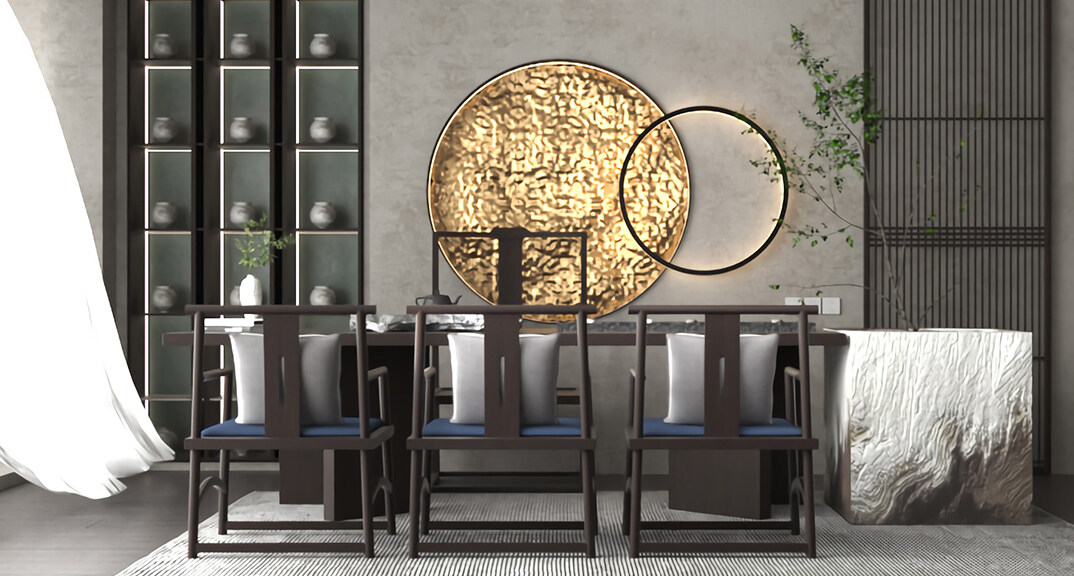 東海路700㎡獨(dú)棟別墅二層茶室新中式風(fēng)格裝修案例效果圖