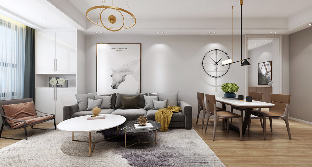 泰成·玲瓏郡120㎡三室兩廳客廳現(xiàn)代美式風(fēng)格裝修案例效果圖