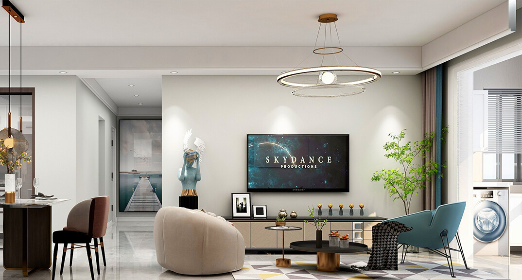 上城御府109㎡三室一廳客廳現(xiàn)代簡(jiǎn)約風(fēng)格裝修案例效果圖