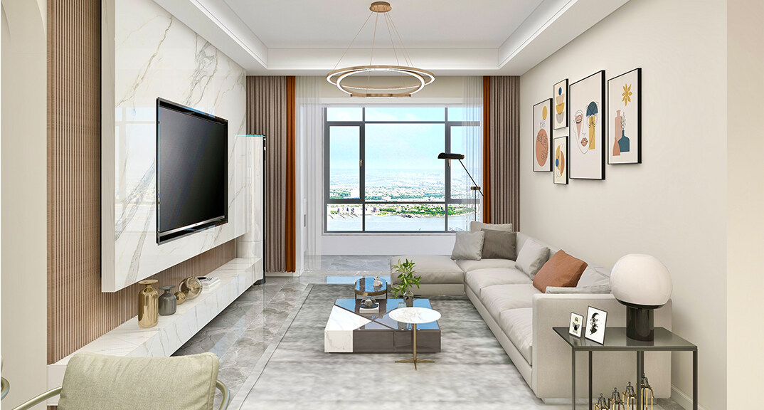 青鐵海譽(yù)府119㎡三室一廳客廳簡(jiǎn)約風(fēng)格裝修案例效果圖