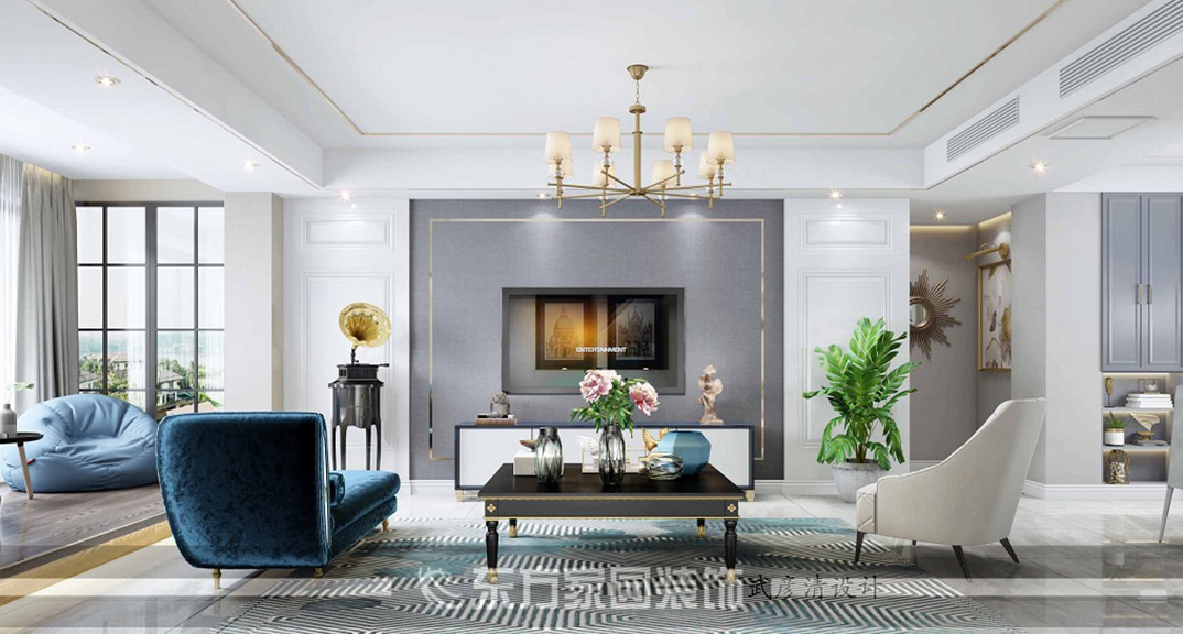 安泰名筑138㎡三室兩廳客廳電視輕奢風(fēng)格裝修案例效果圖.jpg
